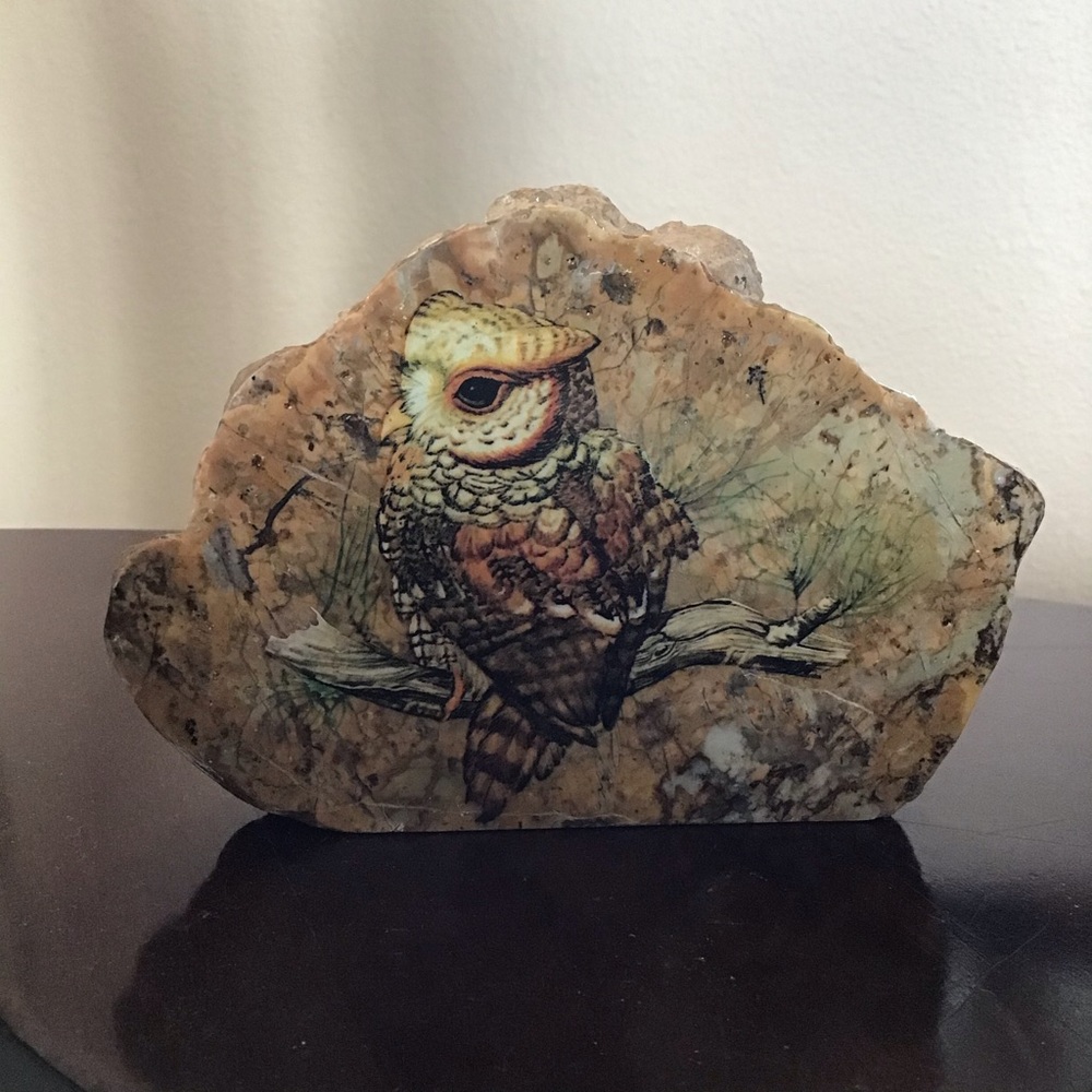 Owl on Rock Paperweight Home Decor